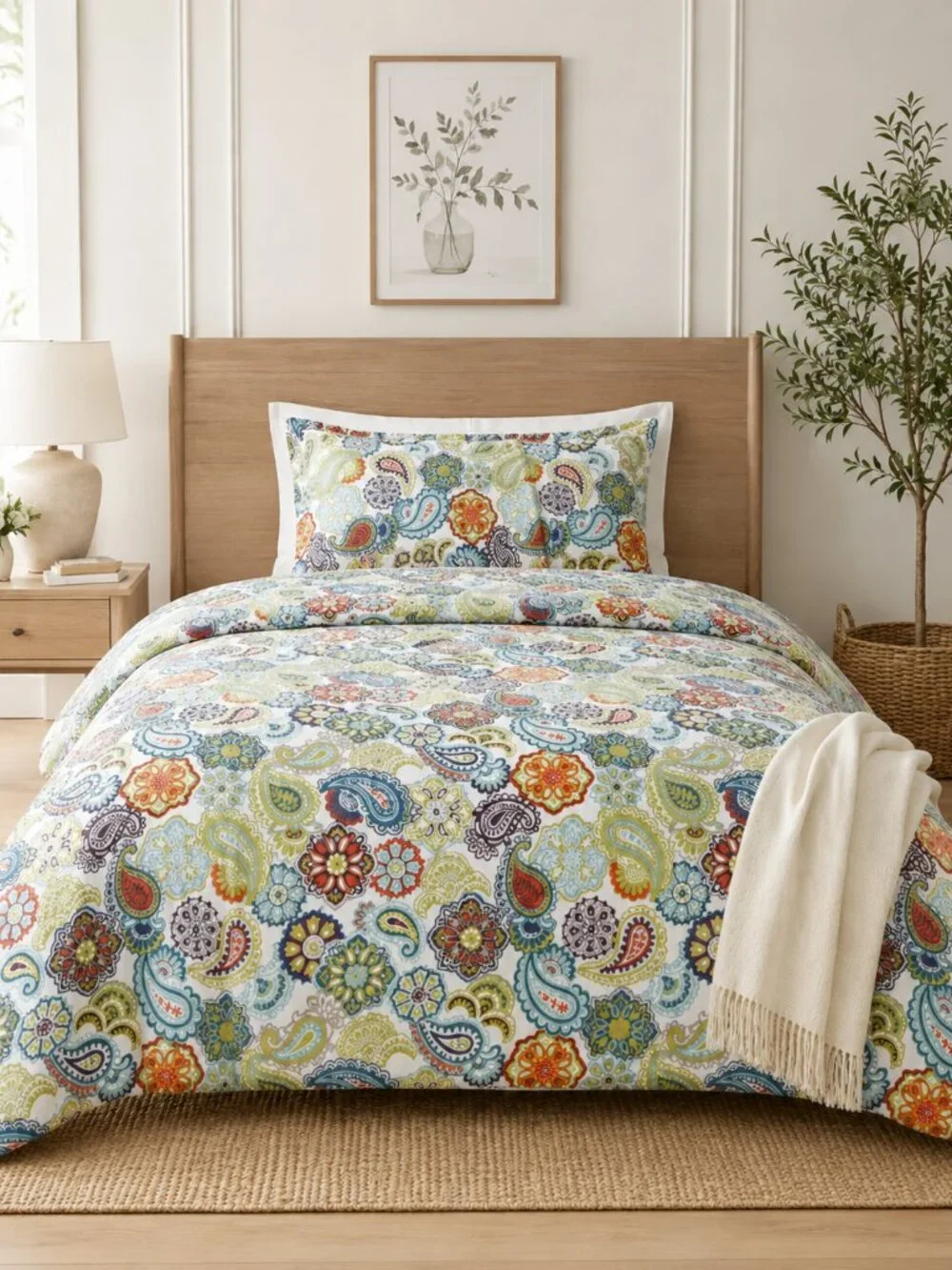 Mi Zone Duvet 3 pc Set Multi Color Floral & Medallions Print Twin Blue Red Green